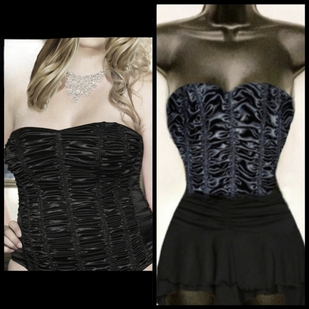 Torrid black pebble satin ruched corset thong garters lingerie bustier top 0X/40